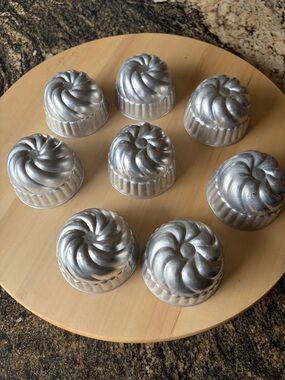Vintage Aluminum Silver Mini Gelatin/Bundt Pan Set of 8 - Elegant Swirl Molds